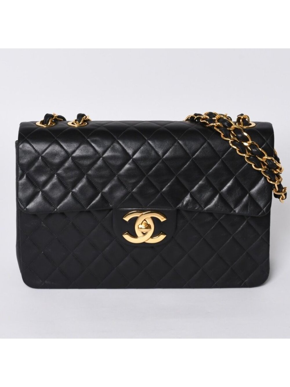 Chanel Maxi Quilted 34 S Flap Chain Shoulder Bag CC Logo Lambskin Black